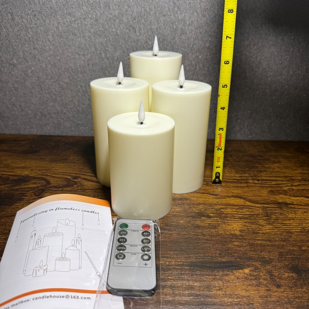 LED Pillar Candles with Remote Control 4 Pack Ivory Waterproof Flameless Timer - Picture 4 of 6